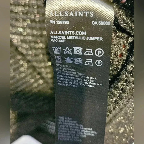 All Saints Elle Metallic Open Knit Jumper Black Long Sleeve Size  M/L - Picture 7 of 13